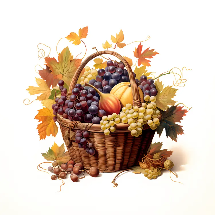 Autumn Harvest Fruit Basket with Grapes and Apple
