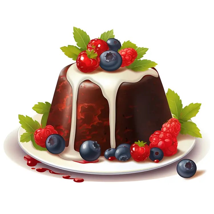 Chocolate Pudding with Berries and Cream