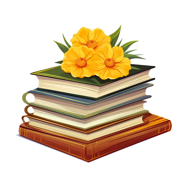 Stack of Books with Yellow Flowers