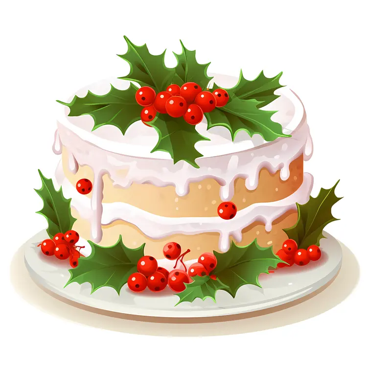 Christmas Cake with Holly Decoration
