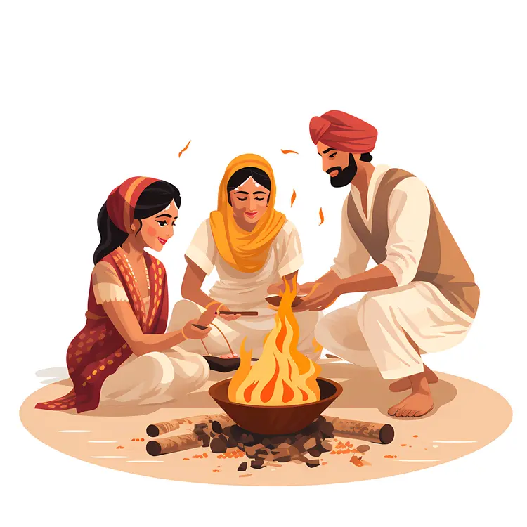 Family Celebrating Around Bonfire