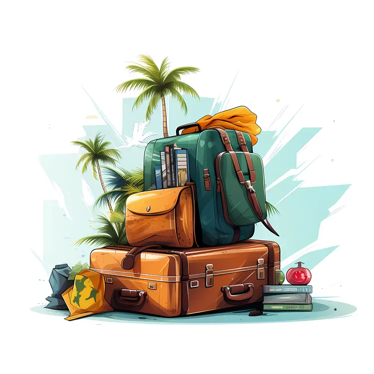Backpacks and Suitcases with Palm Trees