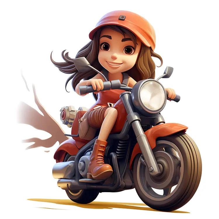 Cartoon Girl Riding Motorcycle