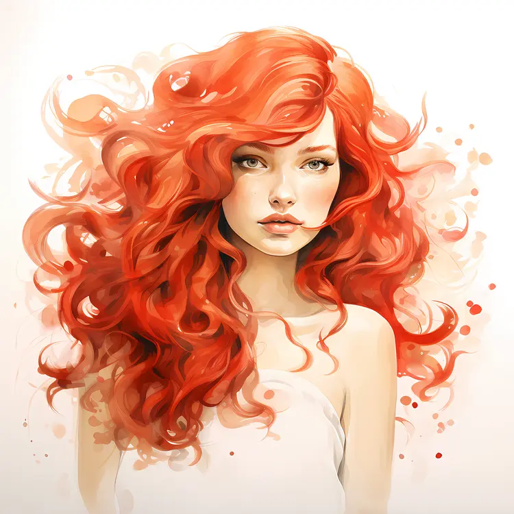 Portrait of Girl with Curly Red Hair