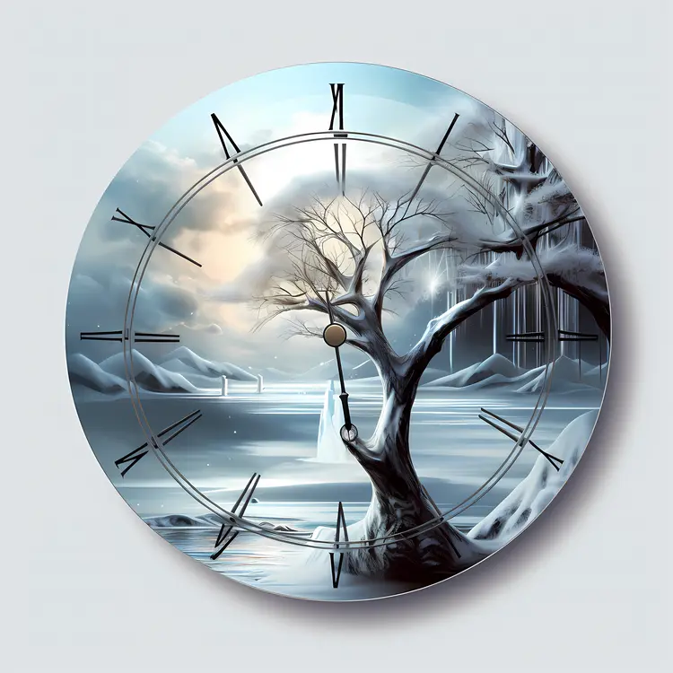 Frozen Lake Clock with Icy Tree