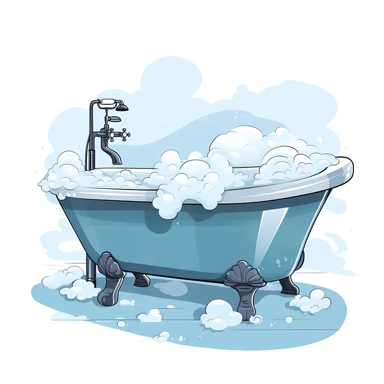 Soothing Blue Bathtub with Bubbles