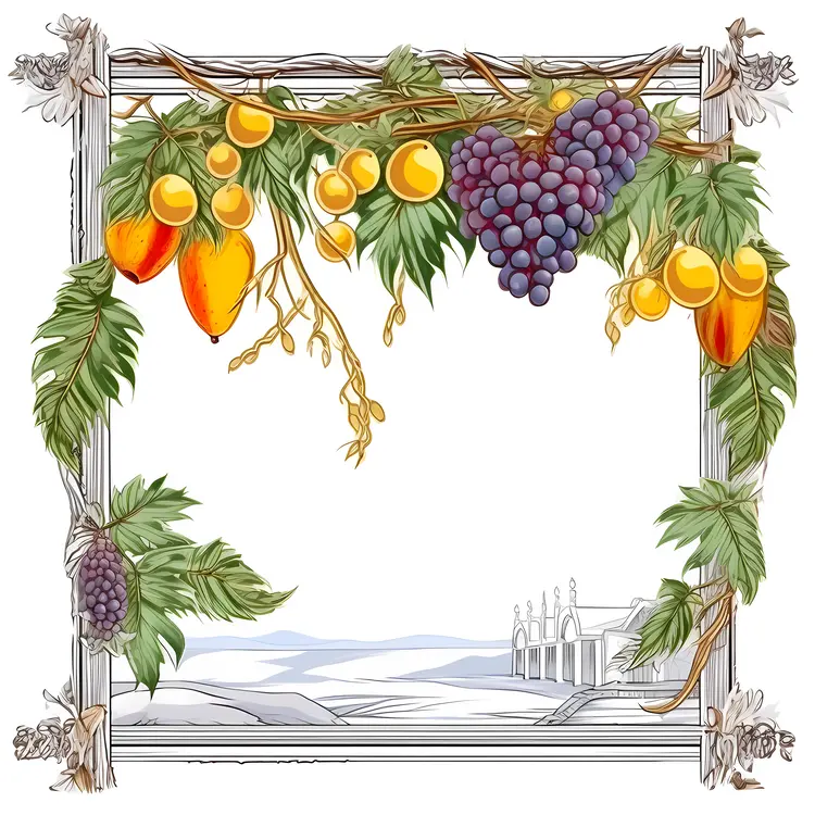 Grapes and Fruits on Vine Illustration