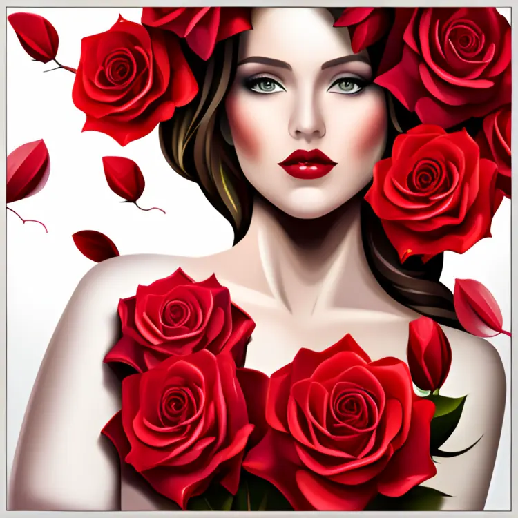 Beautiful Woman with Red Roses Illustration