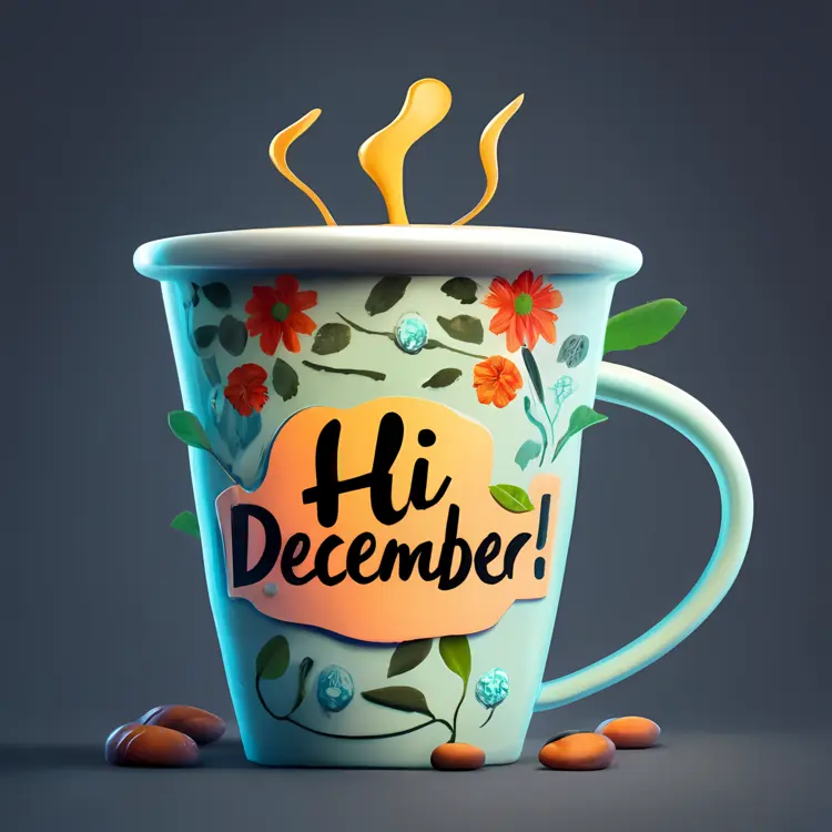 Blue Cup with Hi December and Flowers