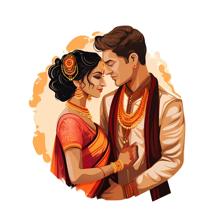 Traditional Indian Wedding Couple in White and Red