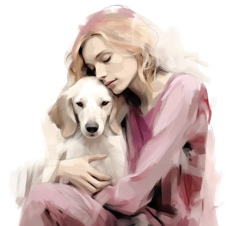 Woman Hugging Her White Dog