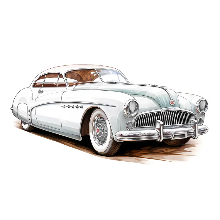 Classic White Vintage Car Illustration