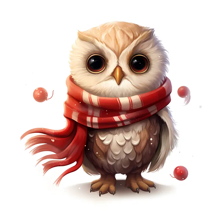 Owl in Red Striped Scarf