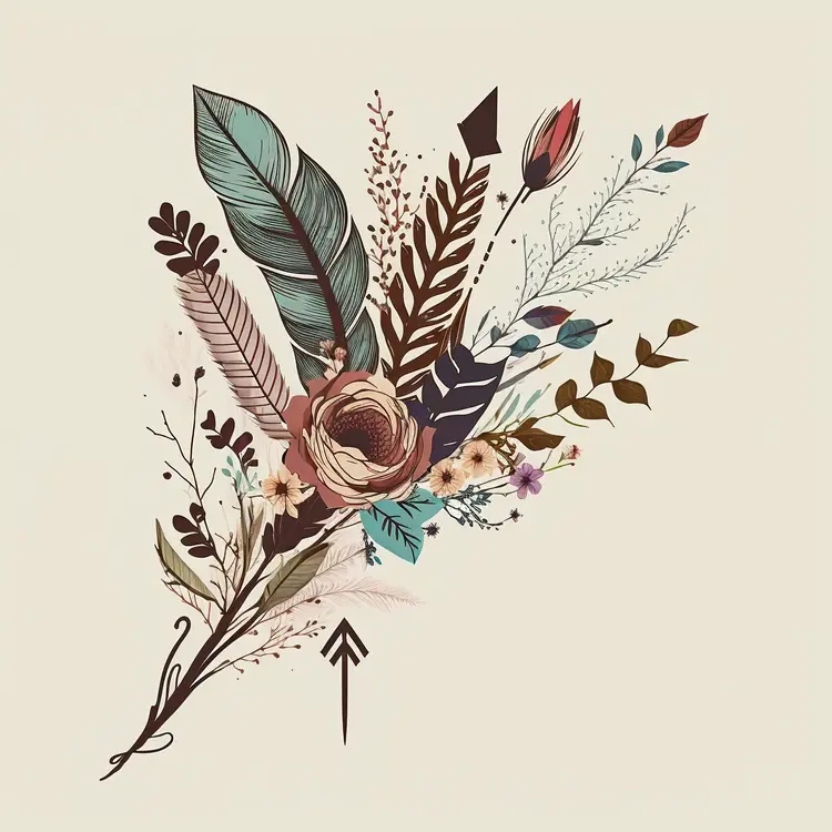 Beautiful Floral Arrangement with Feathers and Leaves