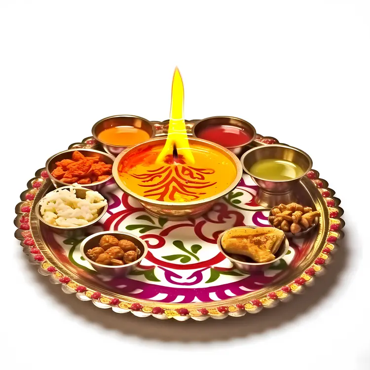 Traditional Diwali Thali with Diya and Offerings