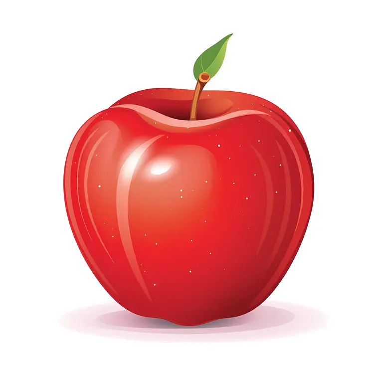 Perfect Red Apple with Single Leaf
