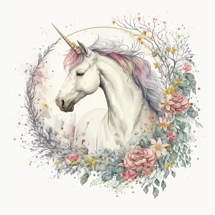Beautiful Unicorn with Floral Wreath