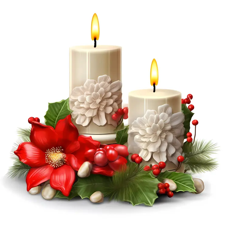 White Candles with Festive Flowers
