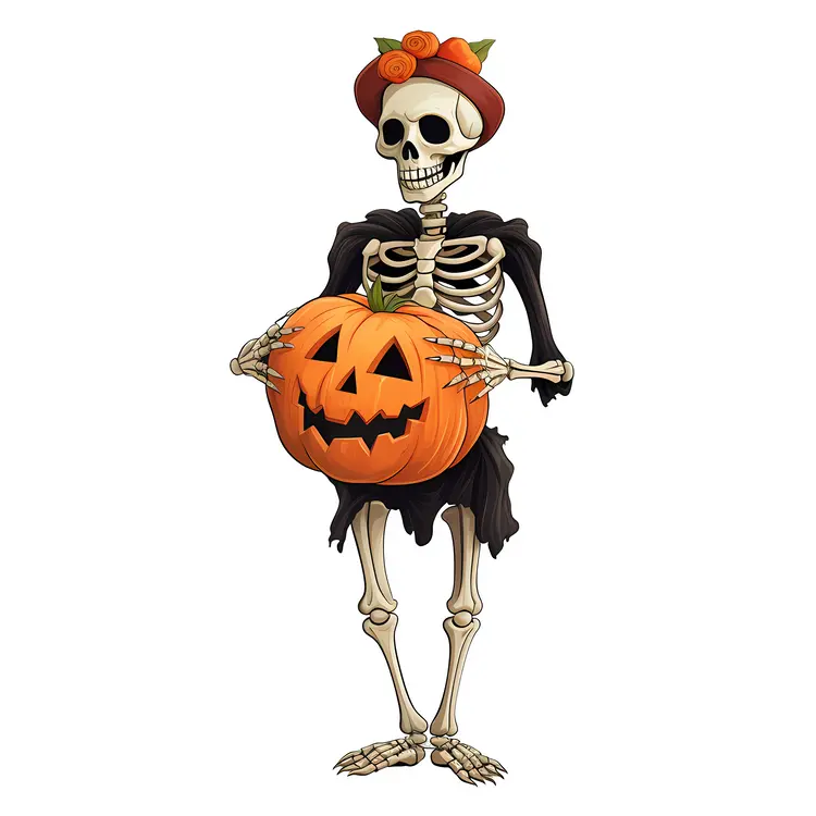 Skeleton Holding Pumpkin