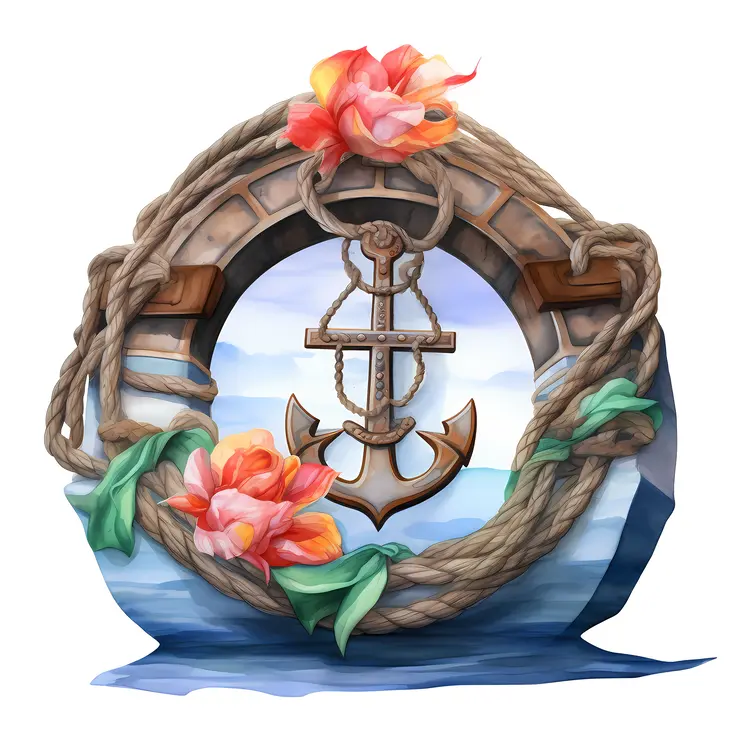 Anchor with Rope and Floral Accents