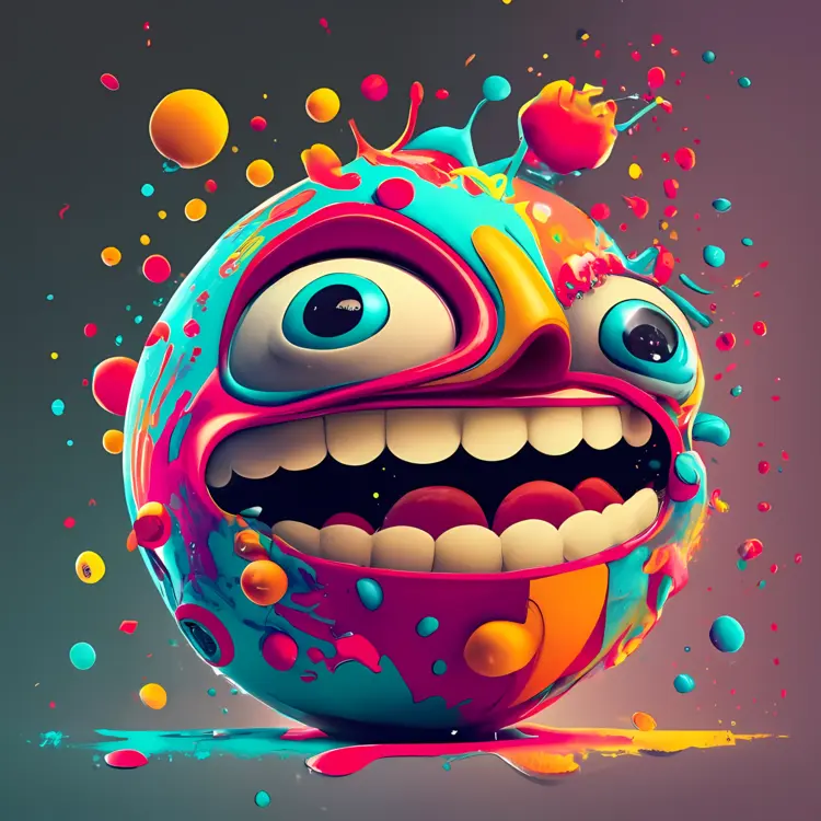 Colorful Excited Face Cartoon with Splashes