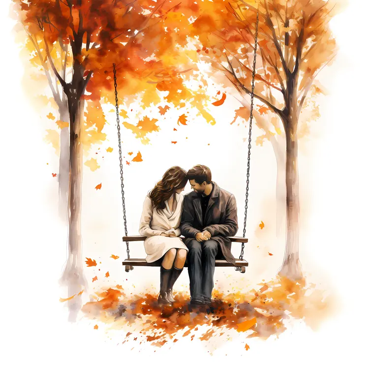 Couple on Swing in Autumn