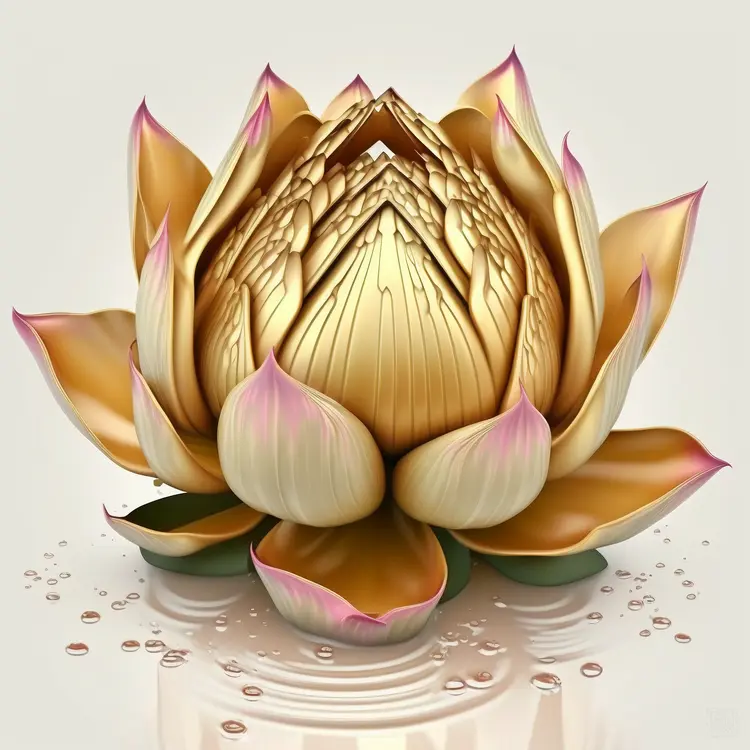 Golden Lotus Flower with Water Droplets
