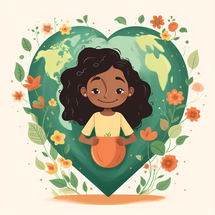 Girl Holding Heart-shaped Earth with Flowers