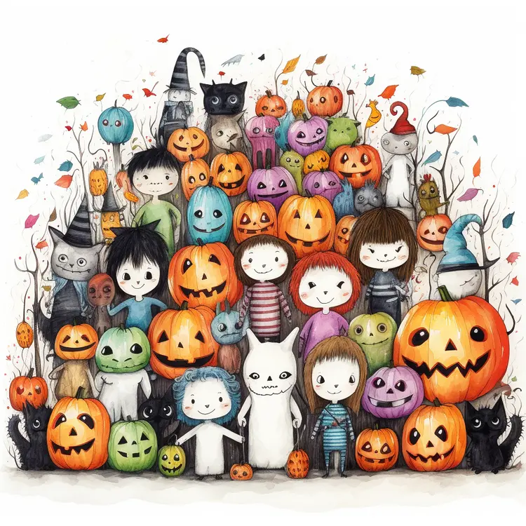 Cute Halloween Characters with Pumpkins