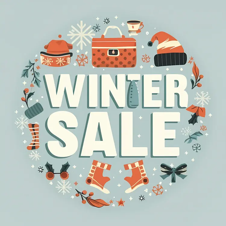 Winter Sale with Winter Clothing and Snowflakes
