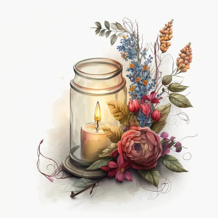 Candle in Jar with Flowers