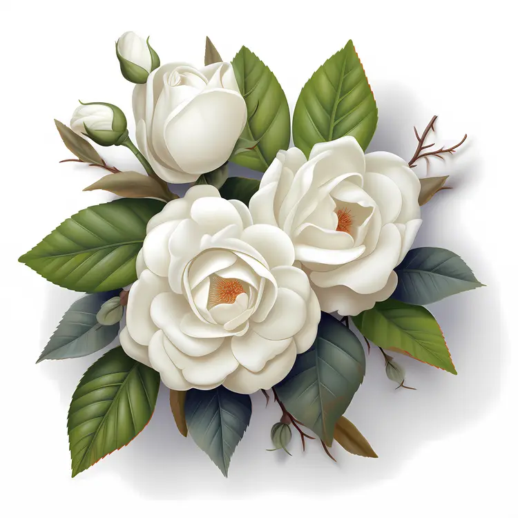 Beautiful White Roses with Green Leaves