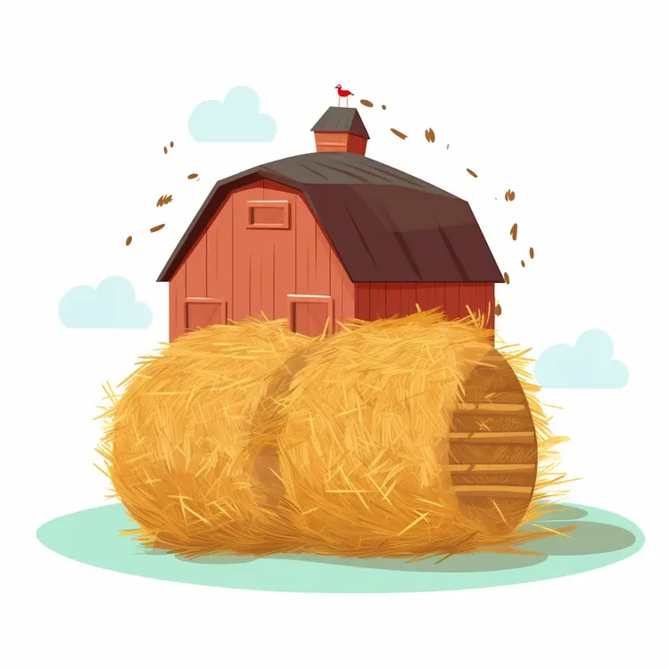 Barn with Hay Bales in Countryside Illustration
