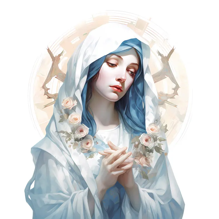 Beautiful Virgin Mary Illustration with Roses