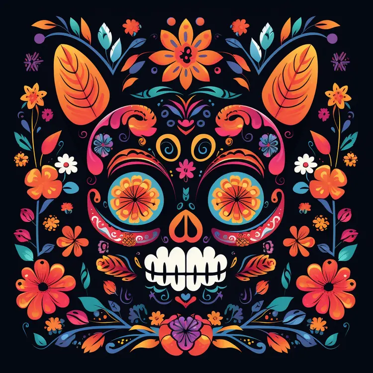Colorful Sugar Skull with Floral Patterns for Day of the Dead