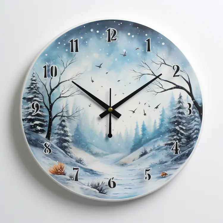 Forest Clock in Snowy Landscape