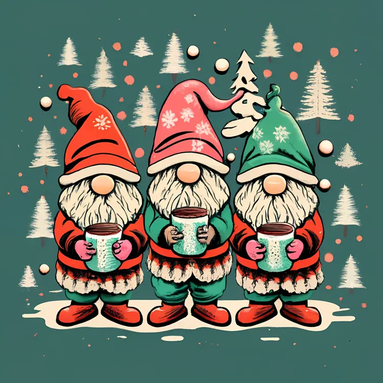 Three Gnomes with Hot Chocolate
