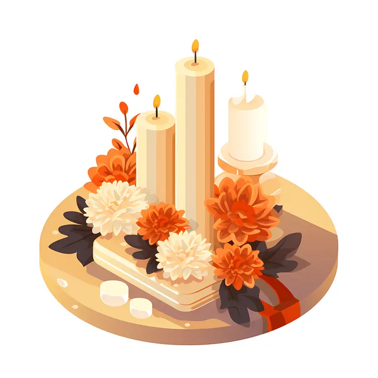 Tall Candles with Orange and White Flowers