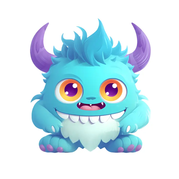 Cute Blue Monster with Purple Horns