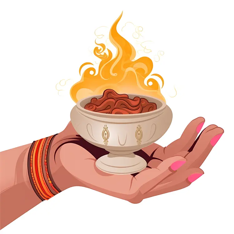 Hand Holding Incense Bowl with Flame