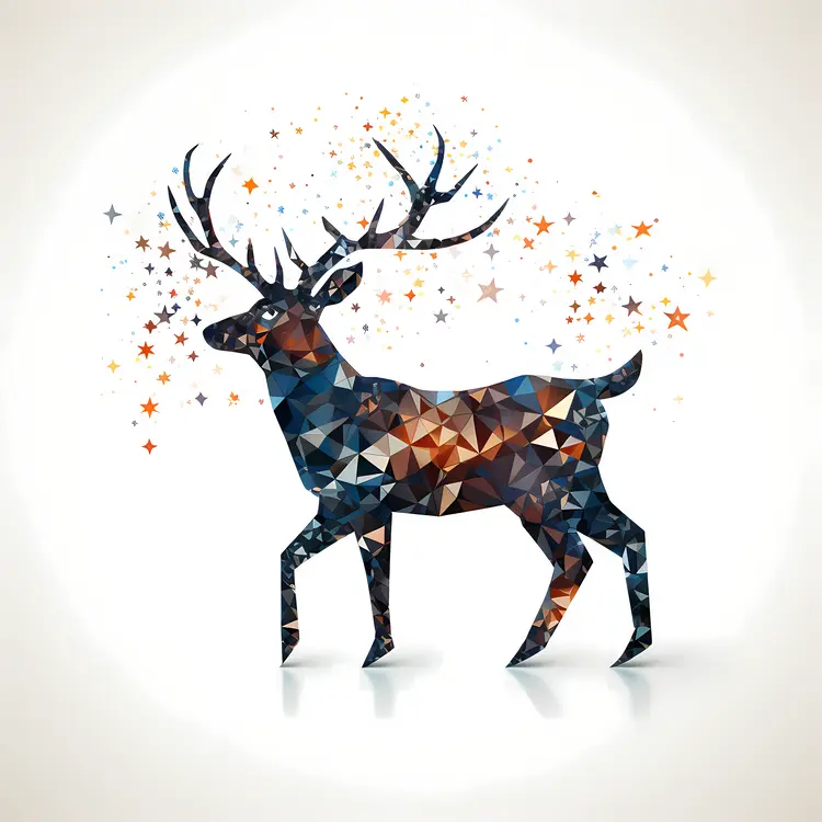 Geometric Deer with Antlers and Stars