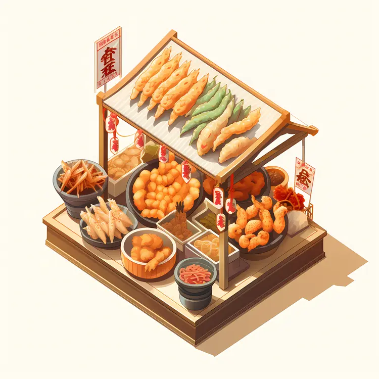 Traditional Tempura Stand with Various Fried Delicacies