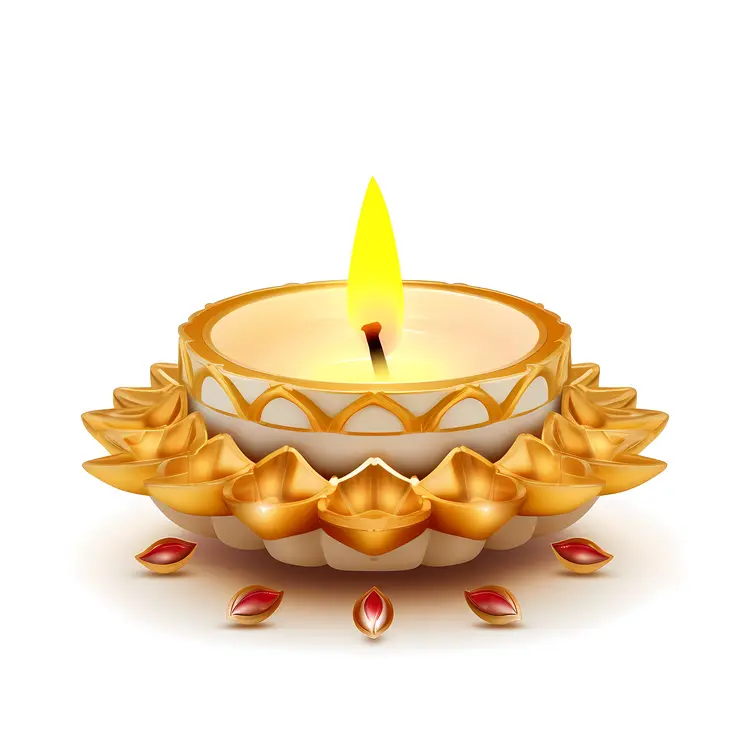 Golden Diya with Candle Flame for Diwali