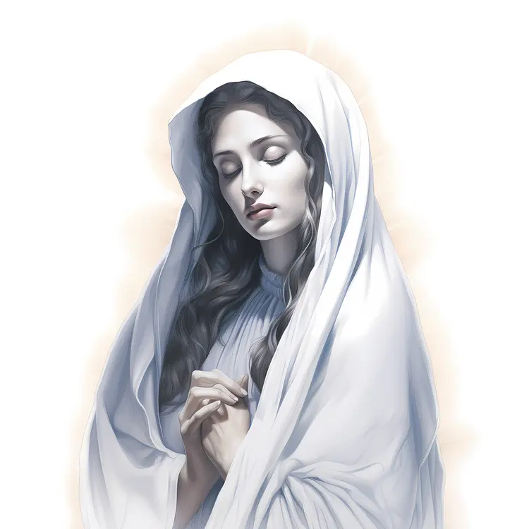 Serene Woman in White Veil Praying