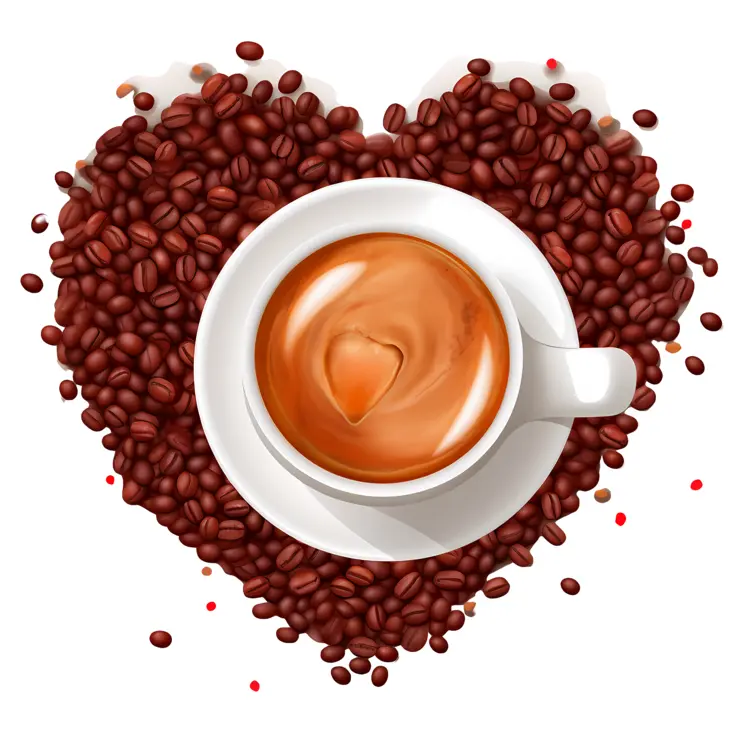 Heart-shaped Coffee Beans and Cup with Latte Art