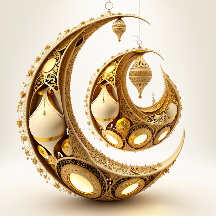 Ornate Crescent Moon with Lanterns