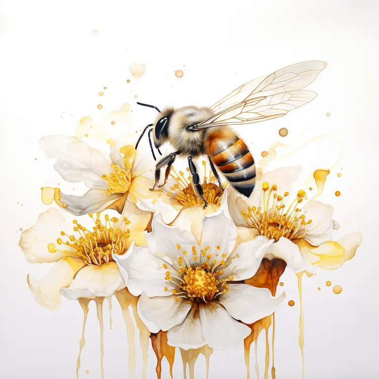 Bee on White Flowers Illustration