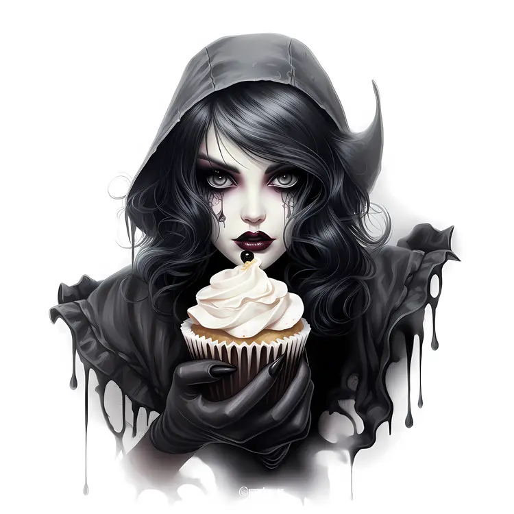 Illustration of Girl Holding a Cupcake