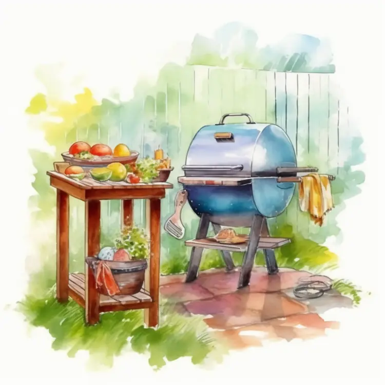Outdoor Barbecue Grill with Food Setup