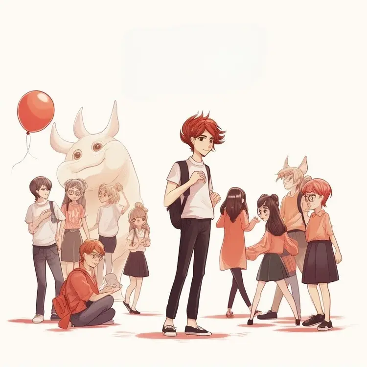 Boy with Backpack in Fantasy Group